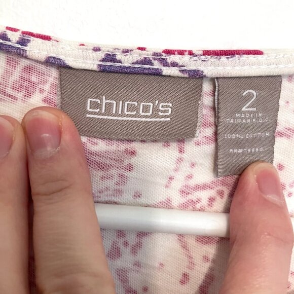 CHICO'S 2 White Pink Purple Blue Ombre Gradient Boho Printed Cotton Tee T-Shirt - Picture 5 of 12